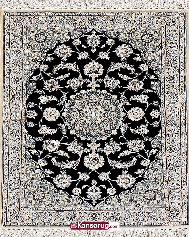 Persian Handwoven Rug 80 by 100 cm Dark Blue 6La