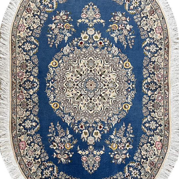 Persian Nain Oval Rug 100 by 150 cm Blue 6La