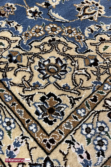 Persian Nain Rug 100 by 150 cm Dark Blue Medallion Design 9la